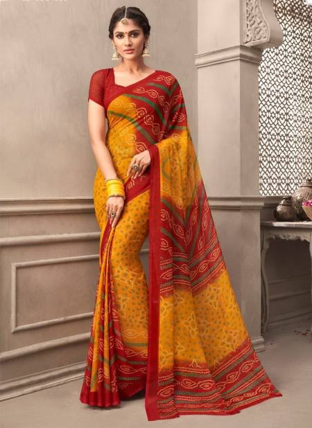 Yellow Colour Ruchi Kesariya Chiffon 65th Edition Daily Wear Chiffon Saree Collection 12003 B